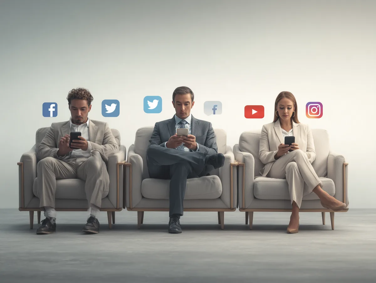 Business professionals using social media